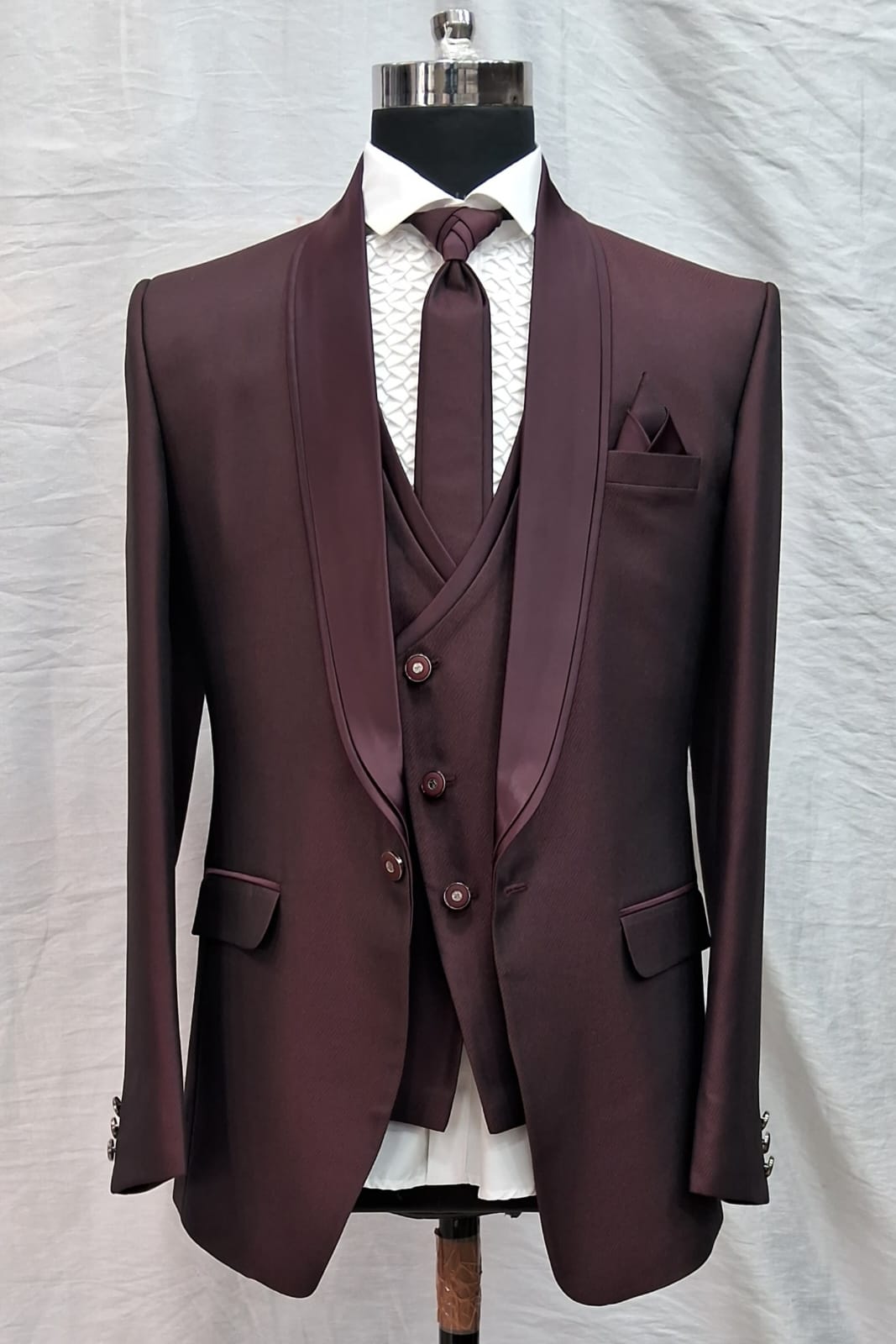Dark Wine Red Slim 5 Piece Suit